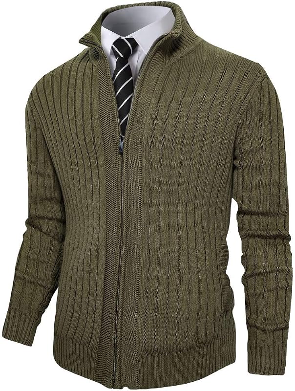 Suéteres de Cardigan para hombre Pioneer Camp Full Zip Up Stand Collar Suéter de punto informal de corte entallado con 2 bolsillos delanteros