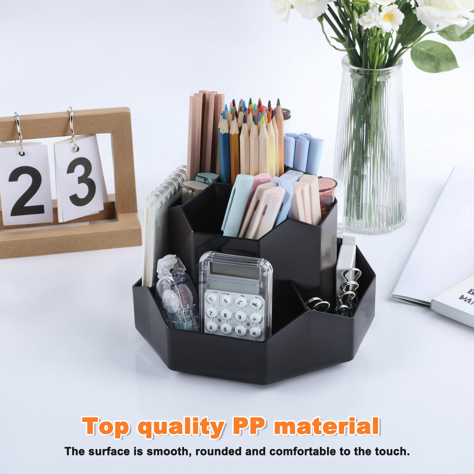 FRETONBA 360° Rotating Pen Holder, 9 Slots Pencil Pen Pot for Desk Cute Stationery Supplies Organiser - Image 4