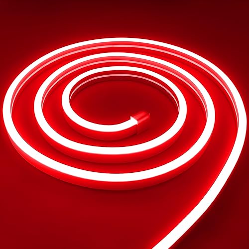 Miniatura 8 de Tira de luces LED de neón rojas, luces LED de 16.4 pies para dormitorio, tira de neón de silicona de 12 V, impermeable, flexible, cuerda de luz de