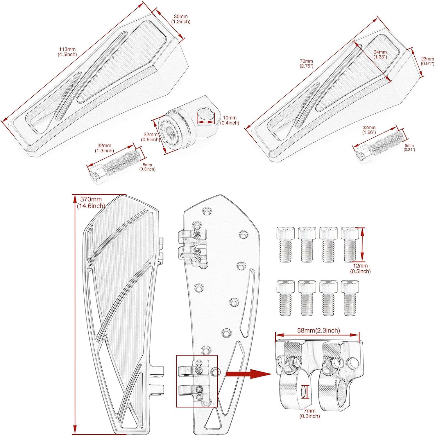 Motorcycle Floorboards Mini Phantom Foot Pegs with Shifter Peg for Harley 86-later Touring Road Glide Road King Street Glide Electra Glide 12-2016 Dyna FLD 86-2017 Softail FL Fatboy