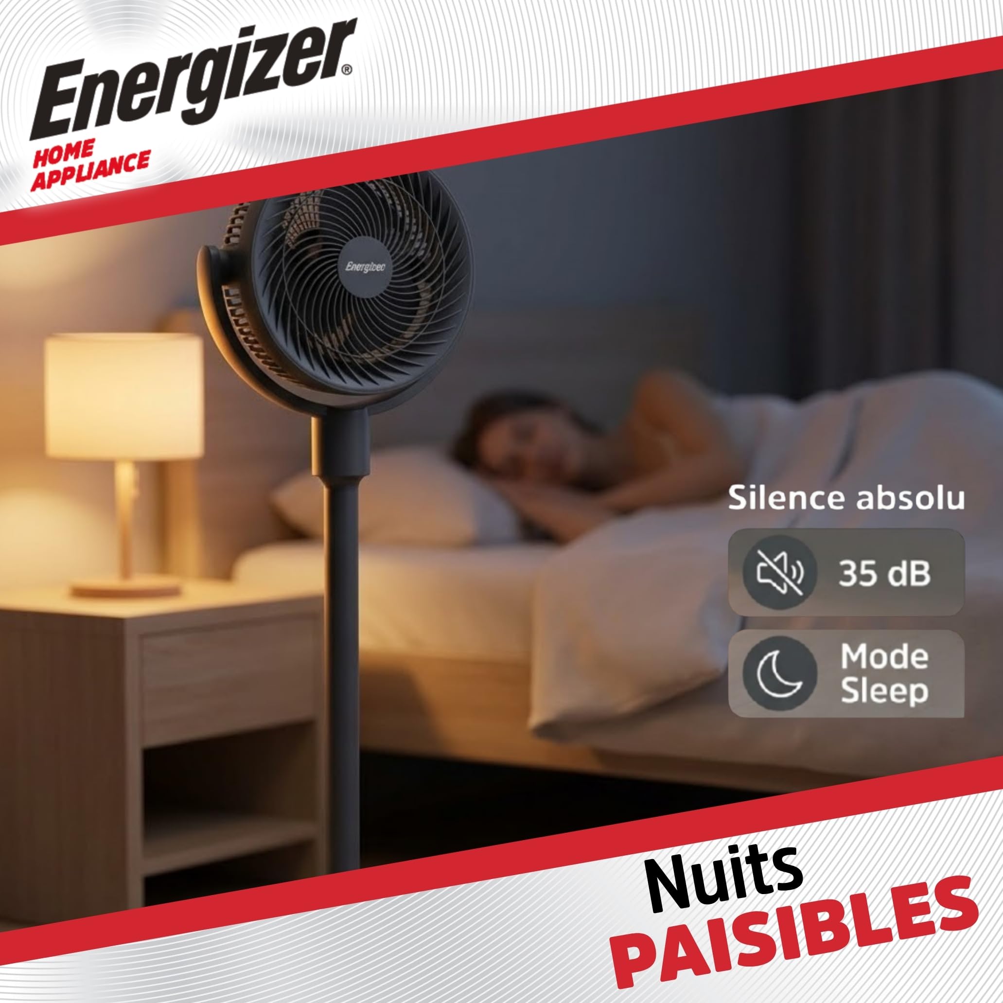 Energizer Ventilatore a Piantana Silenzioso 35 dB, 1017 m³/h, 9 Velocità, Oscillazione 90°, Portatile Ricaricabile 2400 mAh, Altezza 100 cm, Cavo USB Incluso, Per Ufficio e Camera, Grigio