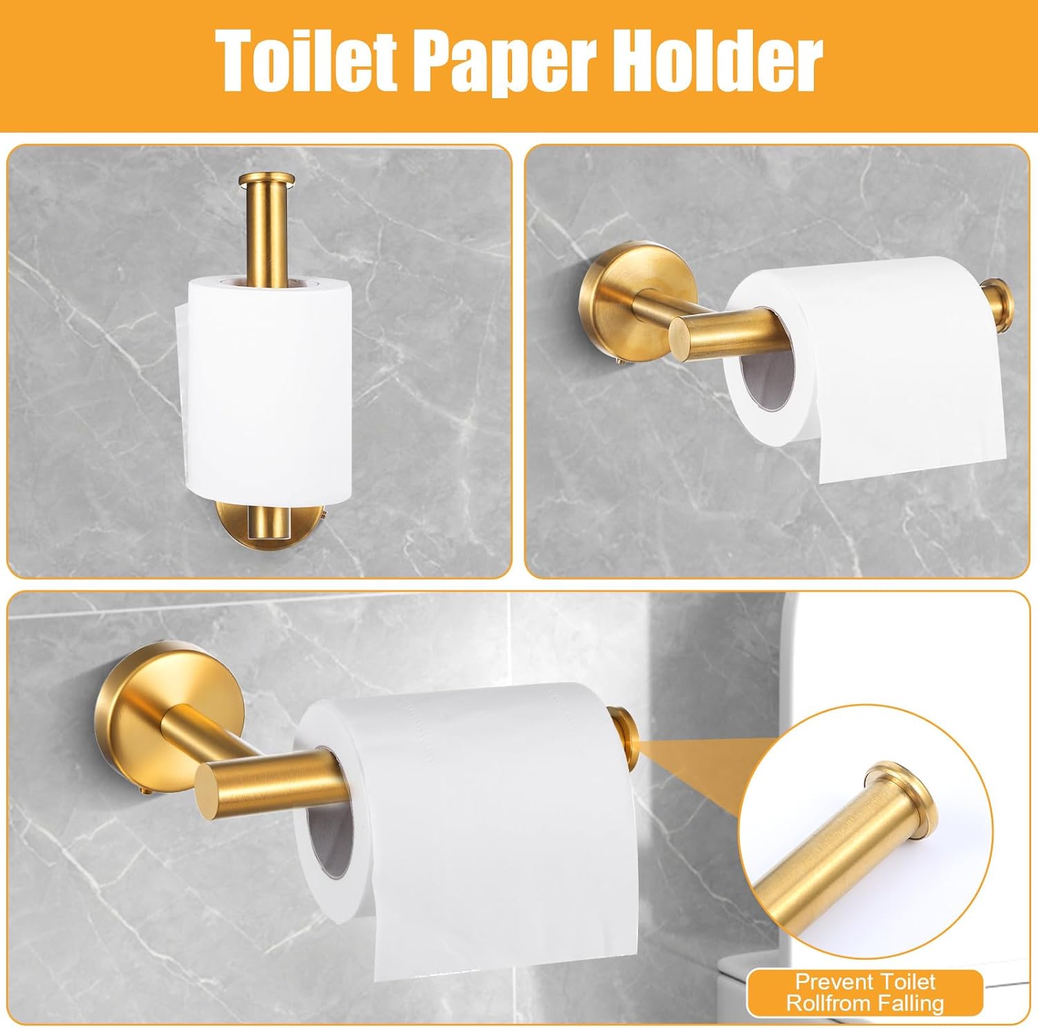 Towel Ring Toilet Paper Holder Towel Hook 4-Pieces Brushed Gold SUS304 Stainless Steel Bathroom Accessories Kit Wall Mounted - Image 4