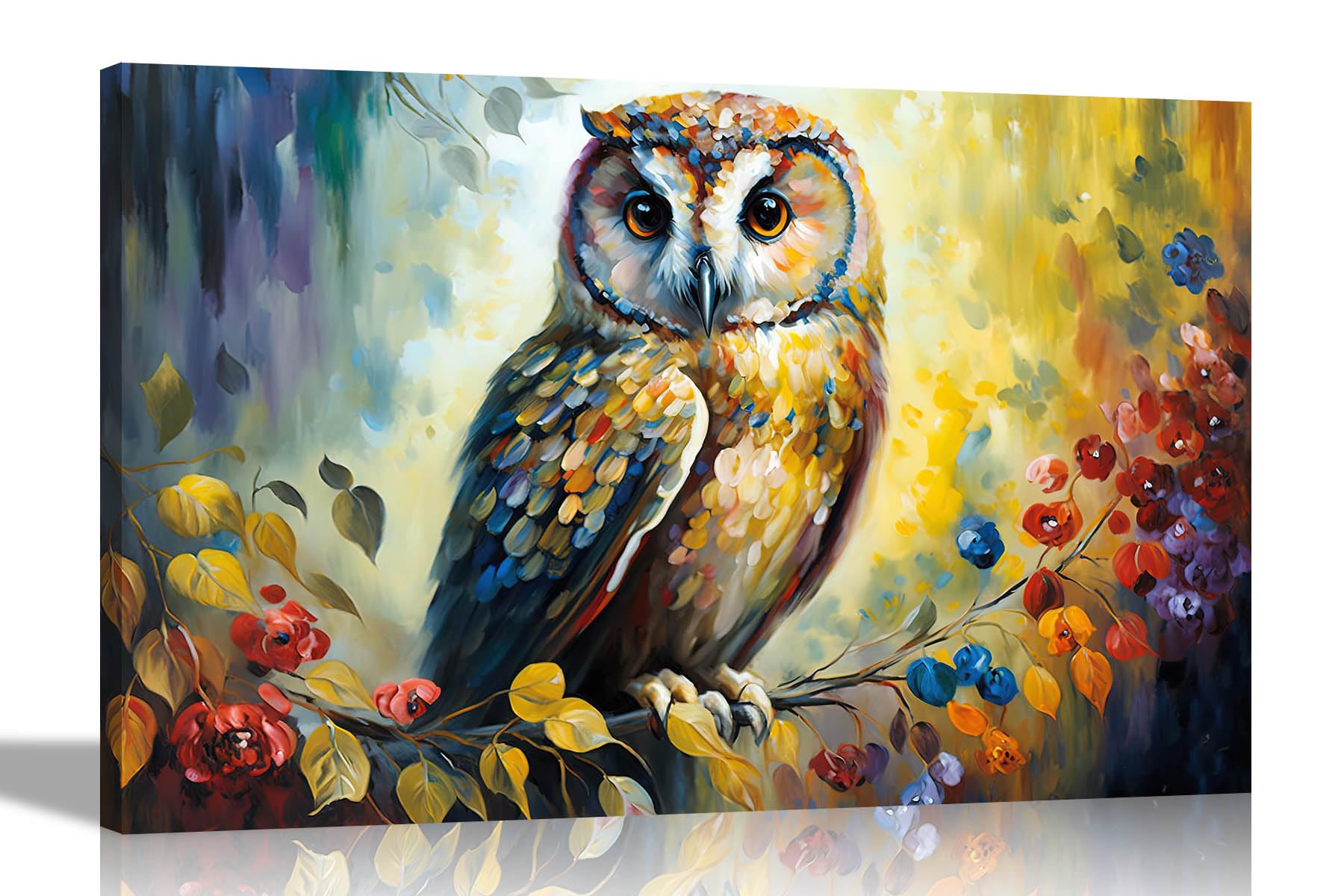 Artley Prints Multicoloured - Owl On The Watch In A Botanical Garden Canvas Wall Art Prints | Abstract Animal Pictures | Framed And Ready To Hang 40 X 30Cm (16 X 12 Inches) A3
