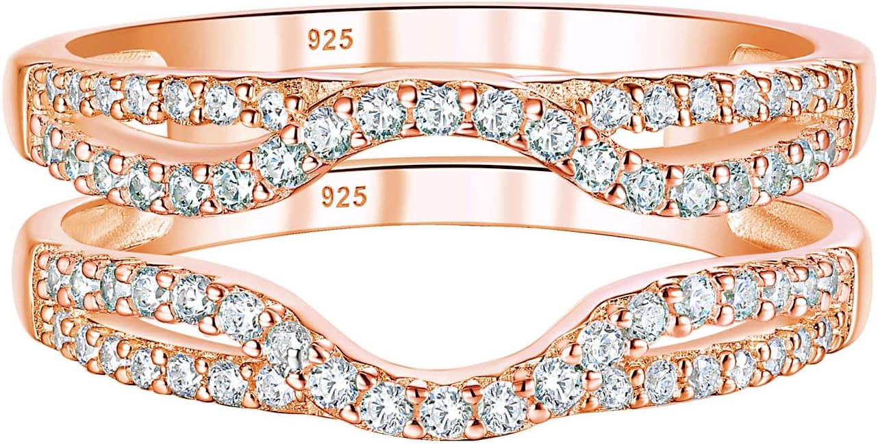 SHELOVES Womens 925 Sterling Silver Engagement Ring Enhancer Round White AAAAA CZ Infinity Wrap Guard Rings Sz 4-13