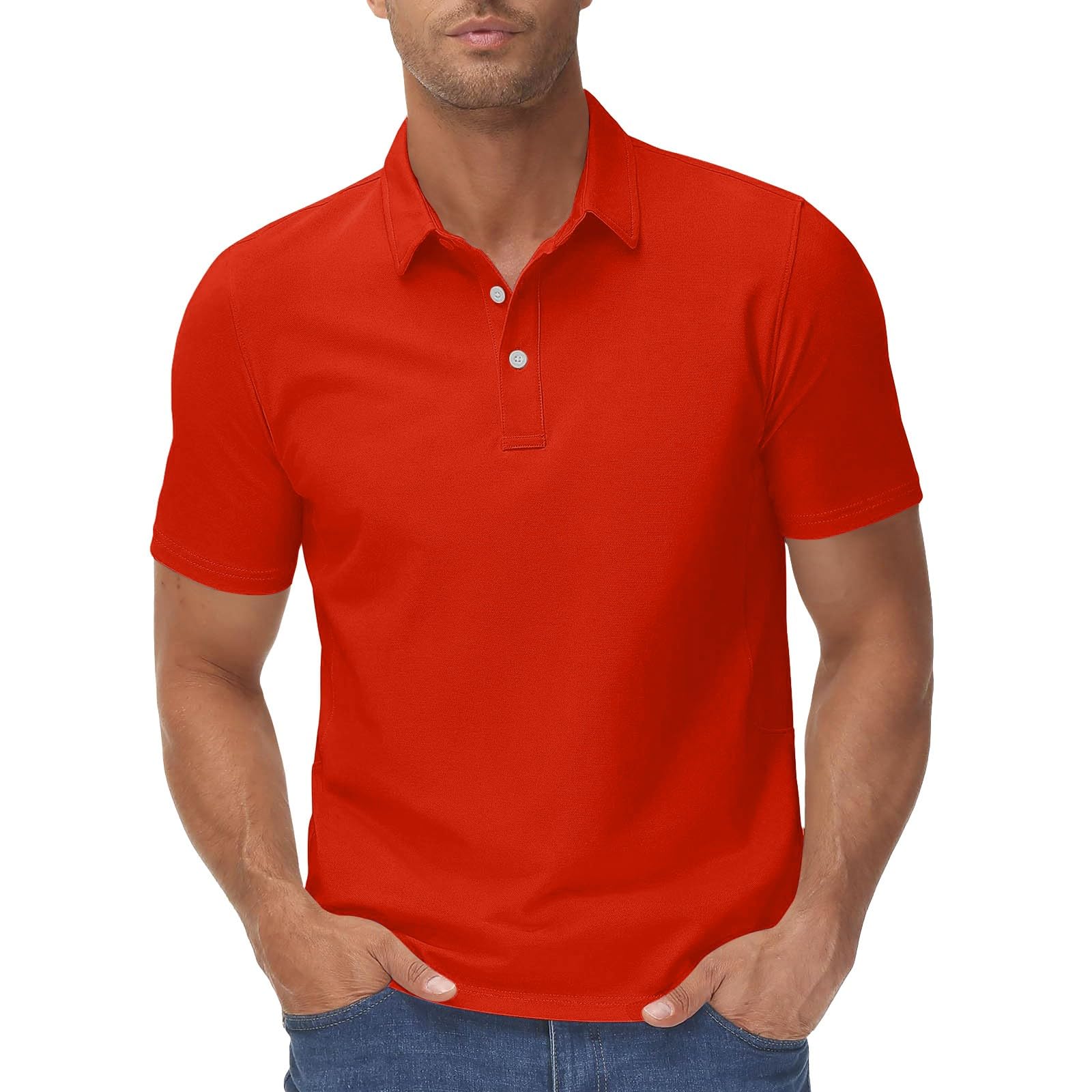Generico Men's Polo Shirt Short Sleeve Summer Work Shirts Elegant Lightweight Cotton Tennis Polo Shirt with Buttons Regular Fit Stretch Casual Shirt Tshirt