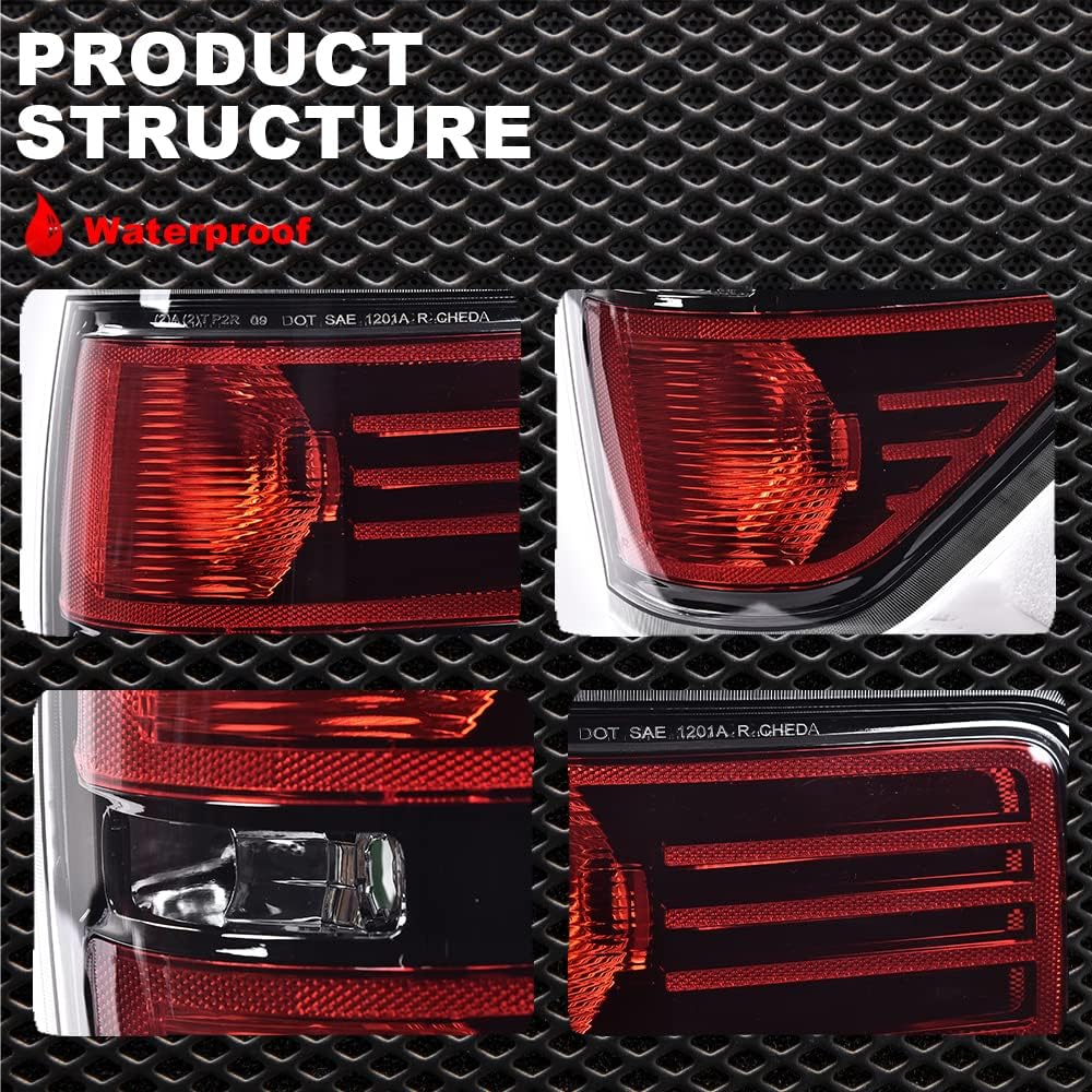 CROSSDESIGN Tail Lights Fit for 2009-2014 Ford F150 Pickup SVT Raptor Rear Brake Lamps Assembly w/o Bulbs Black Left & Right Side (Not Fit Ogriginal Model With LED Tail Lamp)