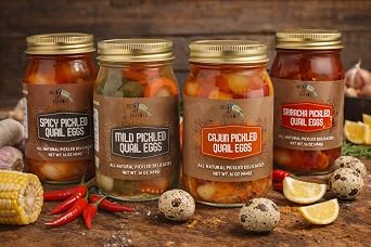 Green Jay Gourmet Cajun Pickled Quail Eggs in a Jar Fresh Hand Jarred for Cooking & Pantry Cajun Flavor - Simple Natural Ingredients - 16 Ounce Jar