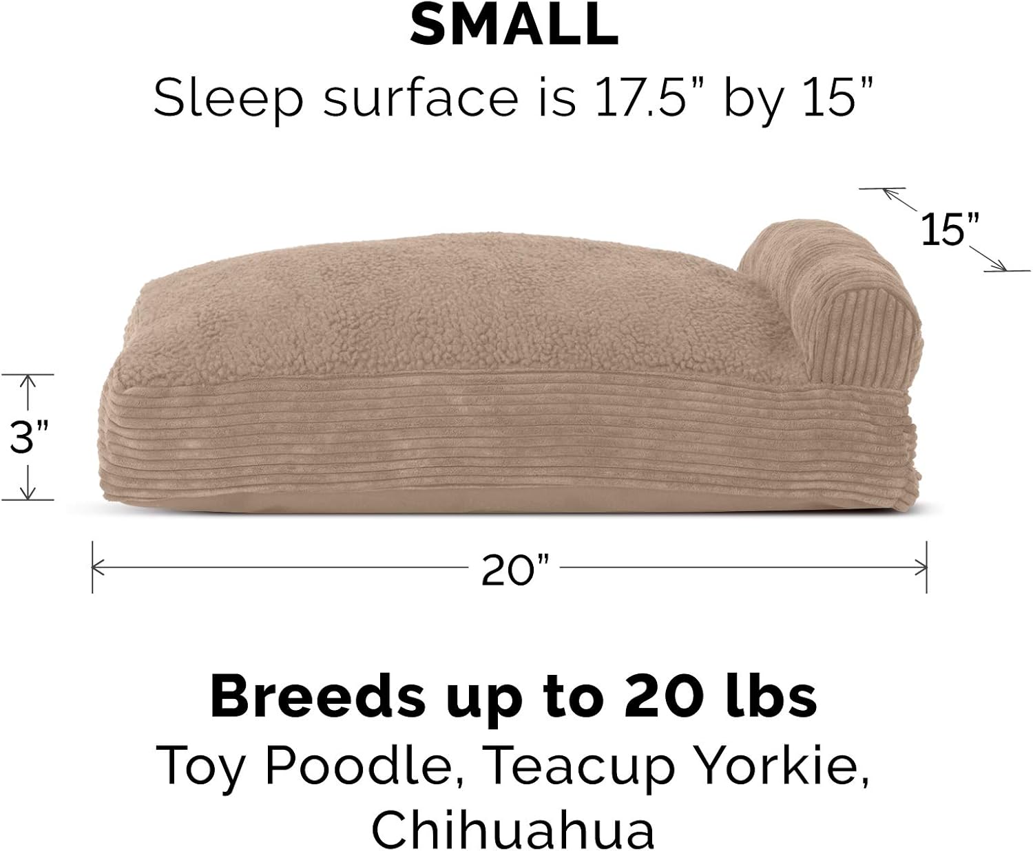 Furhaven Small Pillow Dog Bed Fleece & Corduroy Chaise w/ Removable Washable Cover - Sandstone, Small : Pet Supplies