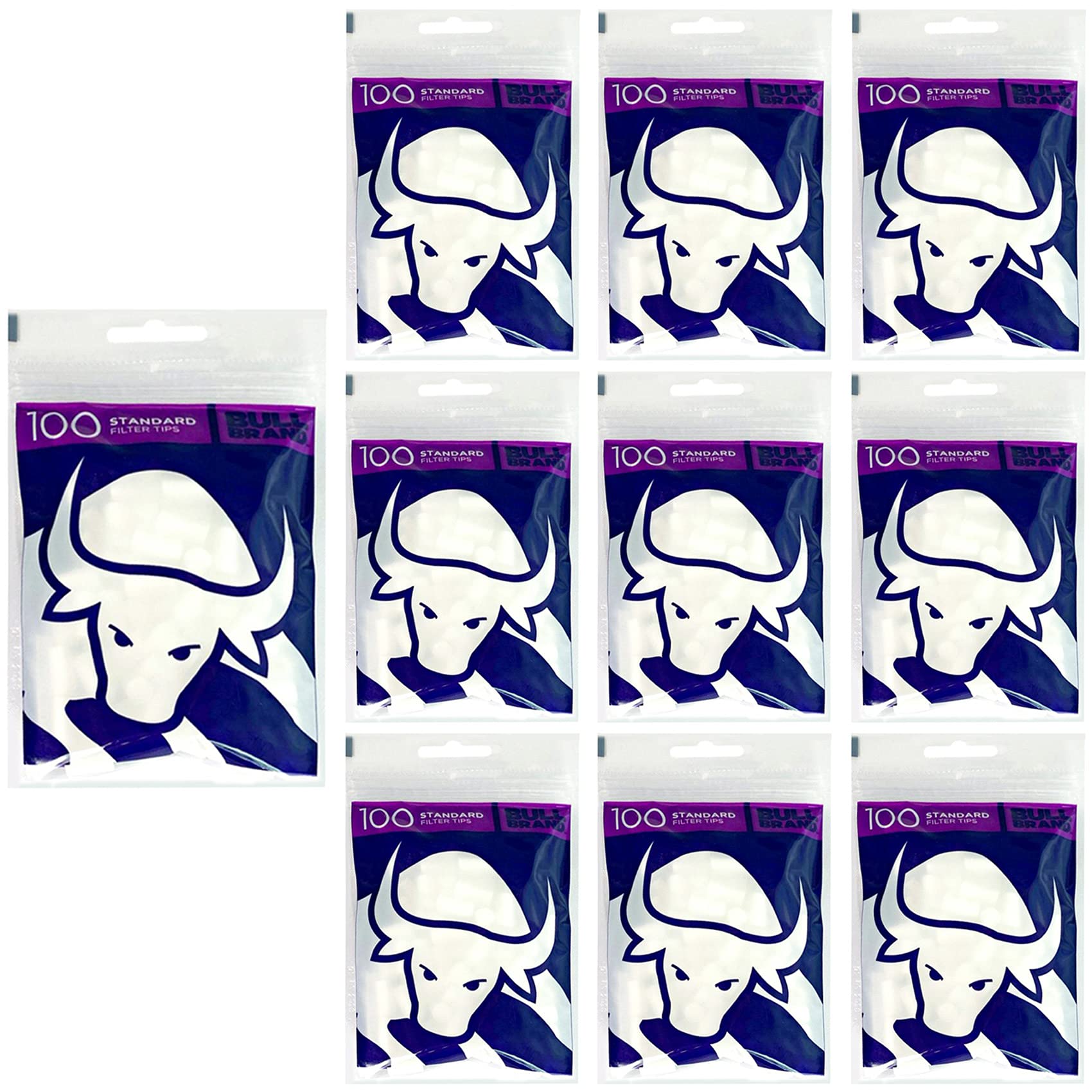 Tip 100-5000 x BULL BRAND STANDARD 8mm Filter Tips | Premium Cigarette Paper Tobacco Rolling Smoking Re-sealable Bags UK FREE P&P (10 x Packs STANDARD 8mm (1000 Filter Tips))