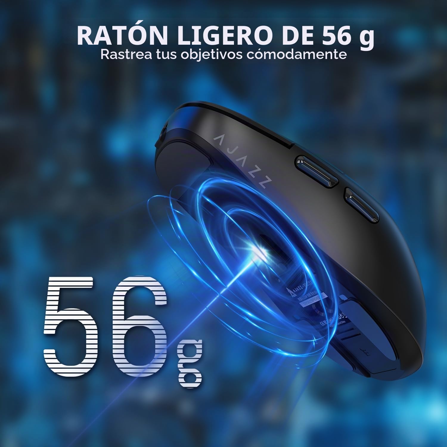 AJAZZ AJ159P Superlight Ratón de Juego Inalámbrico con Muelle de Carga Magnética, Ultra Luz 56G, Pixart Paw3395 Sensor, 26000 DPI, 2.4GHz/USB-C Cableado, 6 Botones Programables, para PC/Mac (Negro)