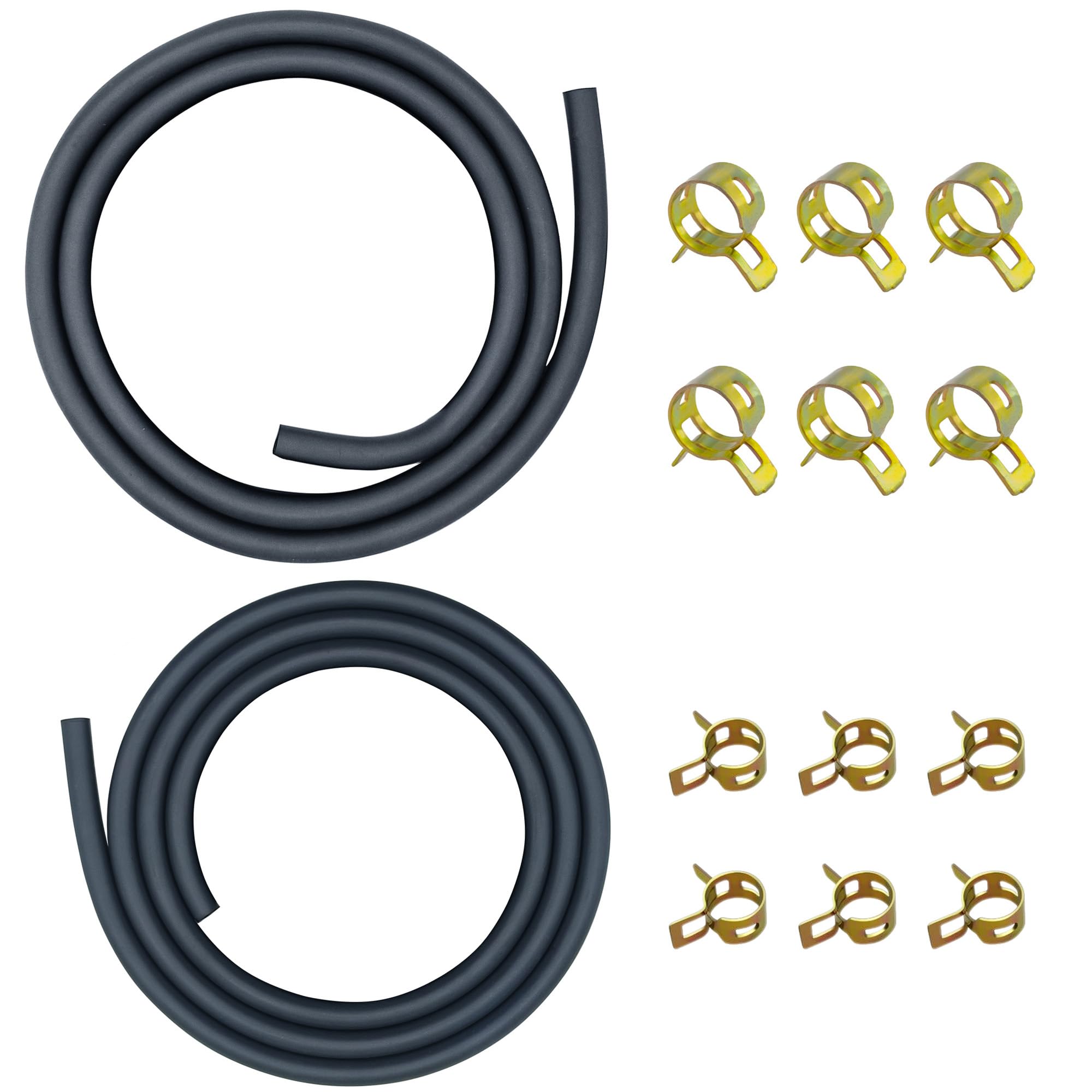 Strongthium Universal Kraftstoffschlauch Set (1+1m), 6,3mm (1/4") & 8mm (5/16") Benzinschlauch aus Gummi mit 12 Schlauchklemmen für Rasenmäher Traktor ATV Generator, Passend für Honda Briggs
