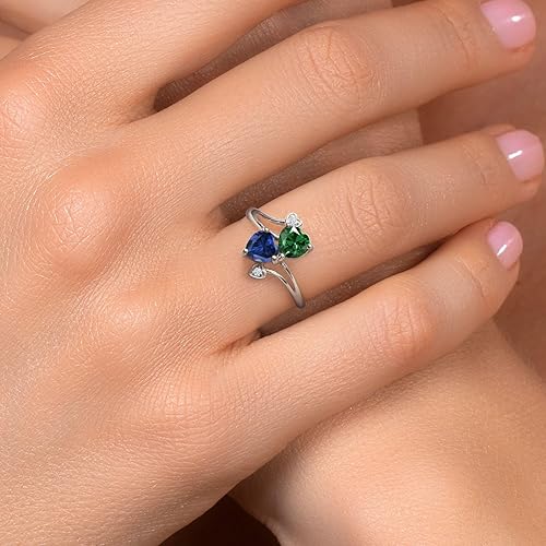 Vista 4 de Gem Stone King Anillo de plata de ley 925 verde nano esmeralda azul zafiro creado para mujer