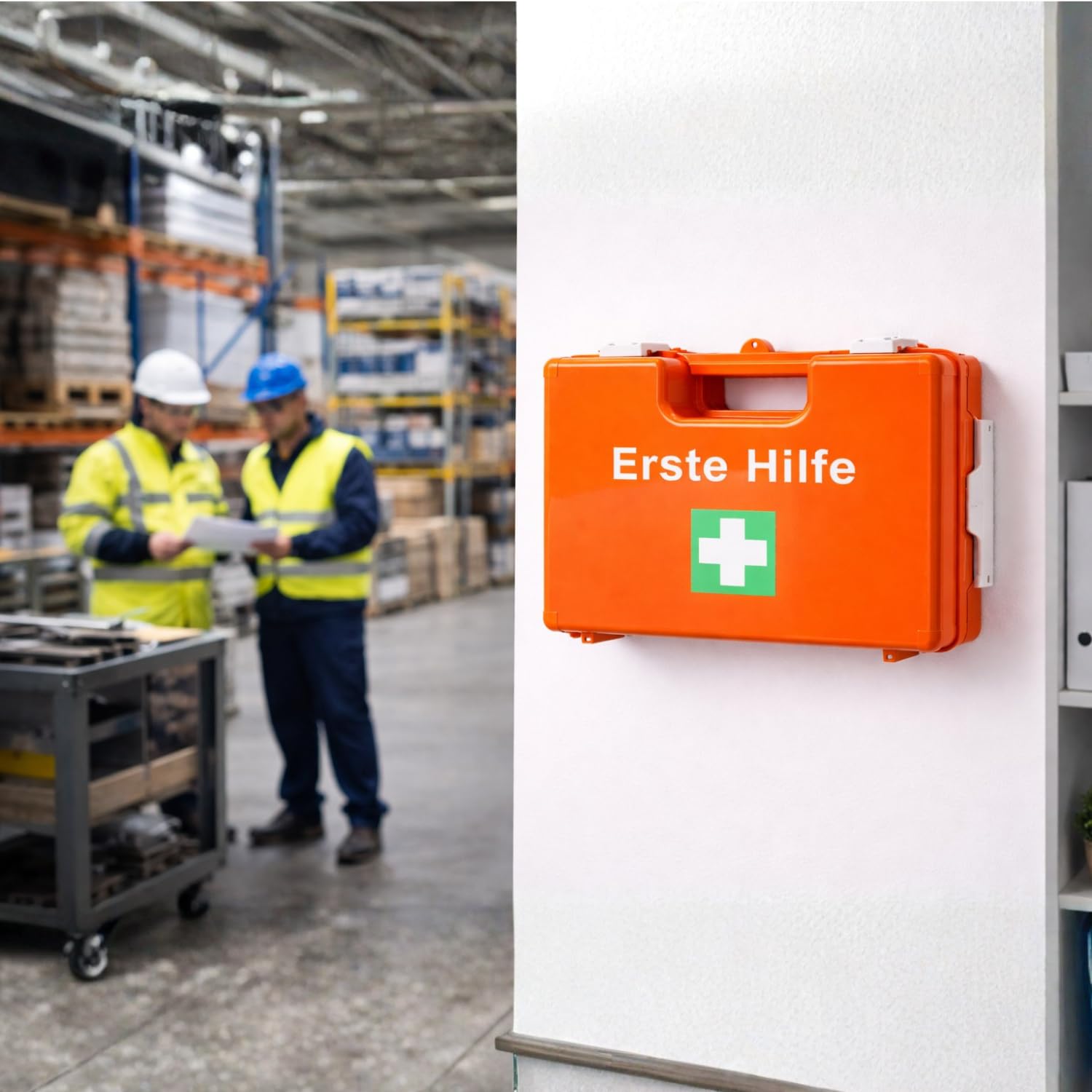 First Aid Products | Erste Hilfe Koffer LARGE Orange | Inkl. DIN 13169:2021 Füllung 167-teilig | ABS-Kunststoff, Schlagfest & Spritzwassergeschützt | Wandhalterung | für große Betriebe