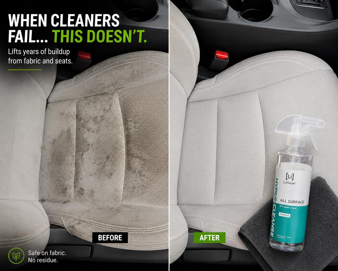 Limpiador de litio Hyper Cleanse limpiador multiusos última ciencia en la limpieza de cuero plástico alfombra vinilo elimina las manchas más duras protege penetra incluso grietas y plantas. 16 oz
