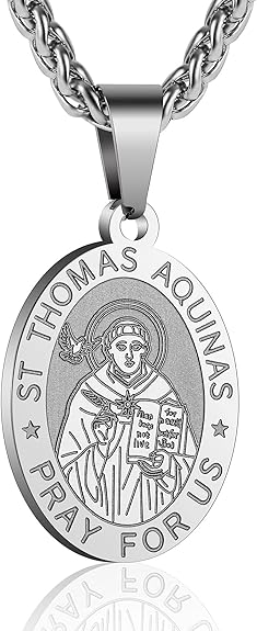P. BLAKE Oval Saint Christopher/Michael/Joseph/Jude/Virgin Mary/Joseph/Francis/Patrick/Anthony/Benedict/Thomas Necklace for Men Women, Stainless Steel Catholic Patron Pendant with Chain 24 Inches