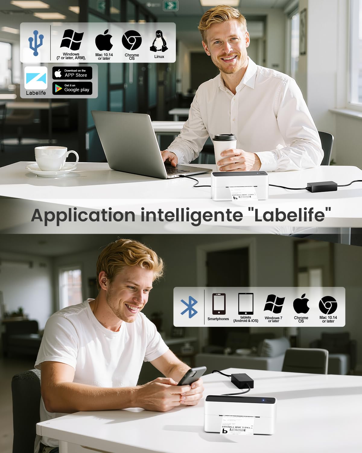 Phomemo Bluetooth Etikettendrucker-Set, versandetiketten drucker + 4x6 500 Etiketten/Stapel, DHL Thermodrucker Etikettiergerät Label Printer ist für Ebay, Amazon, Etsy, Ups, Shopify, Vinted, etc, (Sc