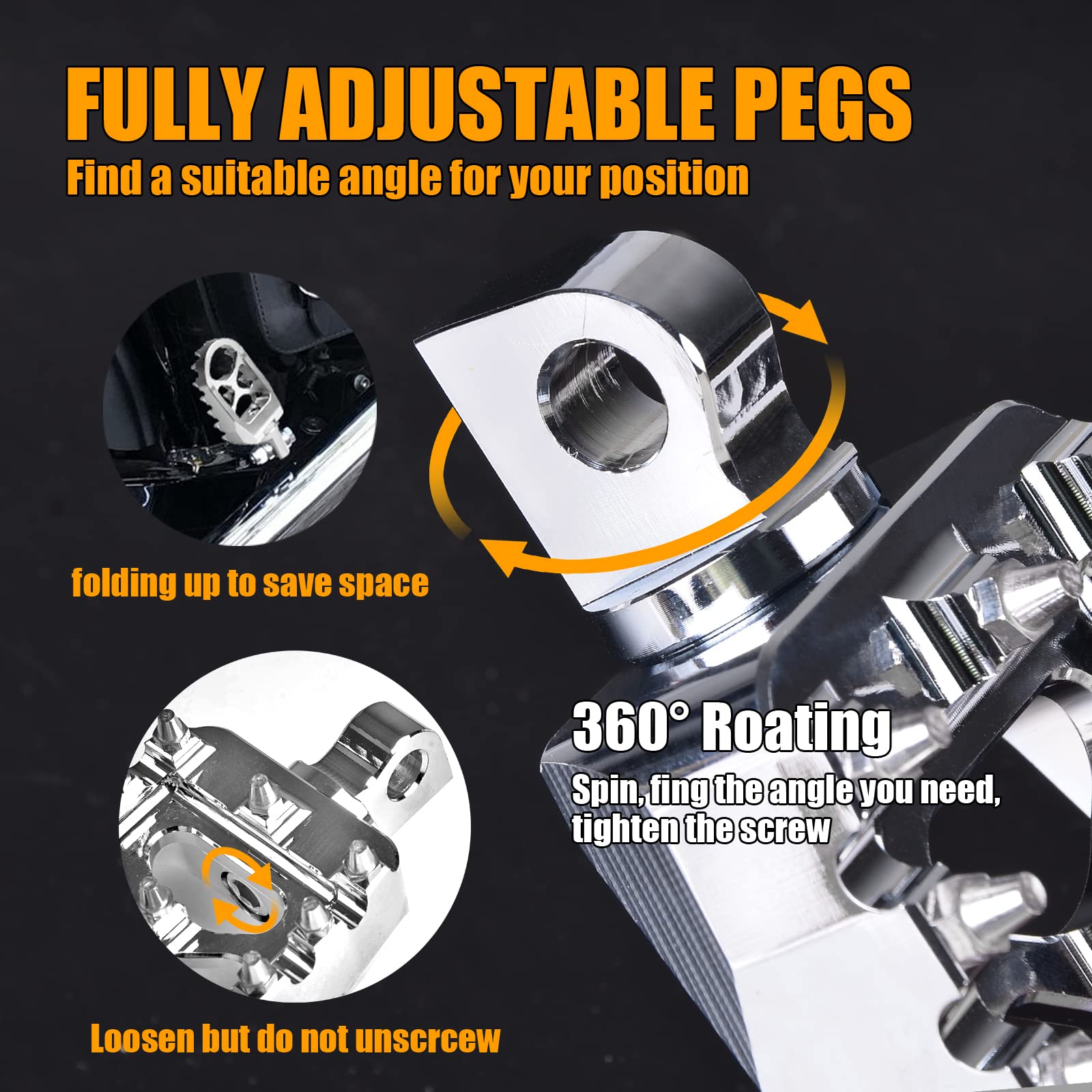Pedane Larghe CNC 360° Rotanti Per Harley Davidson Dyna, Sportster, Fatboy, Iron 883 - Stile Bobber Chopper, Colore Nero