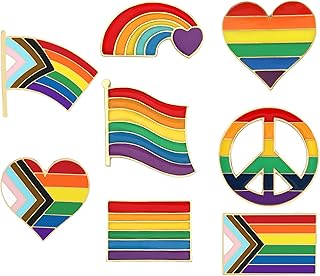 8 Pcs Progress Pride Rainbow Flag Lapel Pins Enamel LGBT Lapel Pins Gay Rainbow Brooch LGBTQ Decoration for Clothes and Bags