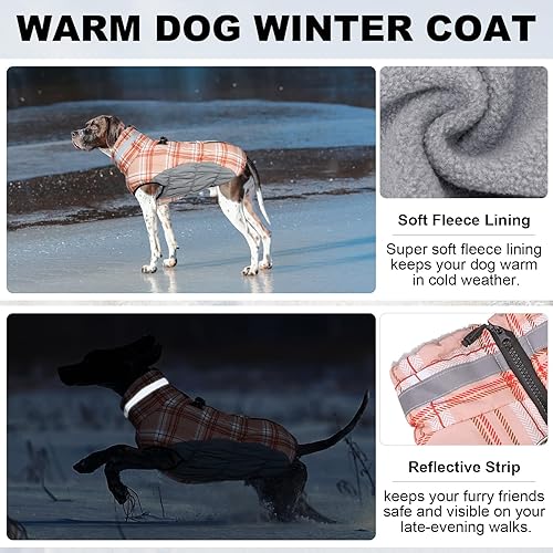 BEAUTYZOO Dog Winter Coat with Harness Built in — side view showing full product dimensions