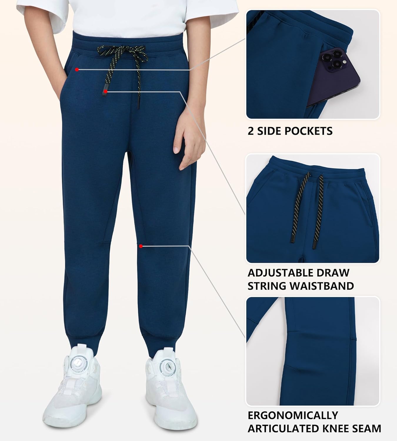 MERIDIANO 2 Pack Boys Joggers Lightweight Athletic Pants, Soft Scuba-Style Fabric Jogging Pants for Kid Youth with Drawstring - Image 4