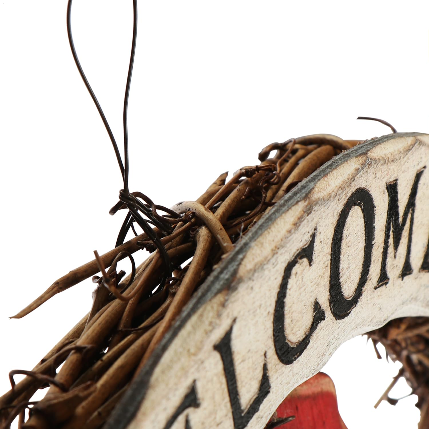 COM-FOUR® Corona navideña Trenzada - Corona de Puerta Welcome para Navidad - Decoración navideña para Colgar - Corona de Madera Aprox. Ø 30 cm (Papá Noel - L)
