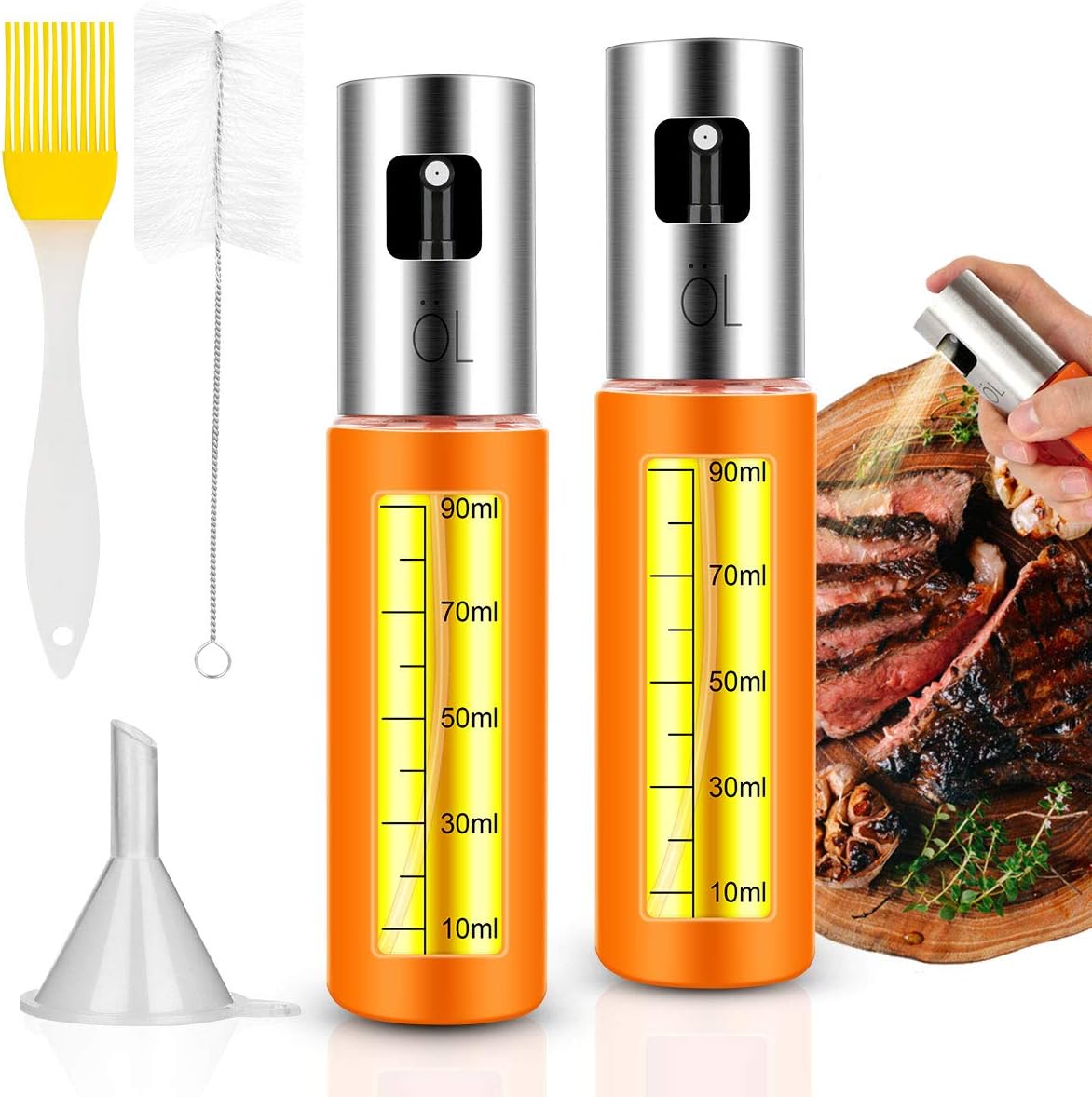 Oil Sprayer for Cooking, MistarTop Olive Oil Sprayer, Oil Dispenser Mister with Extended Nozzle and Precise Scale Design, 100ML Oil Spray Bottle for Kitchen BBQ, Grilling and Roasting(2 Pack)
