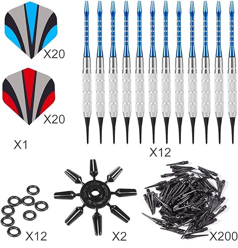 Miniatura 7 de Biange Dardos de punta suave, 12 piezas de 0.63 oz de punta de plástico con ejes de aluminio, 120 puntas de dardos adicionales, 24 vuelos de dardos,