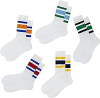 DarkCom Striped Seamless Crew Socks - 5 Pairs Breathable Cotton Blend for Men & Women, Casual Comfort Medium/Large