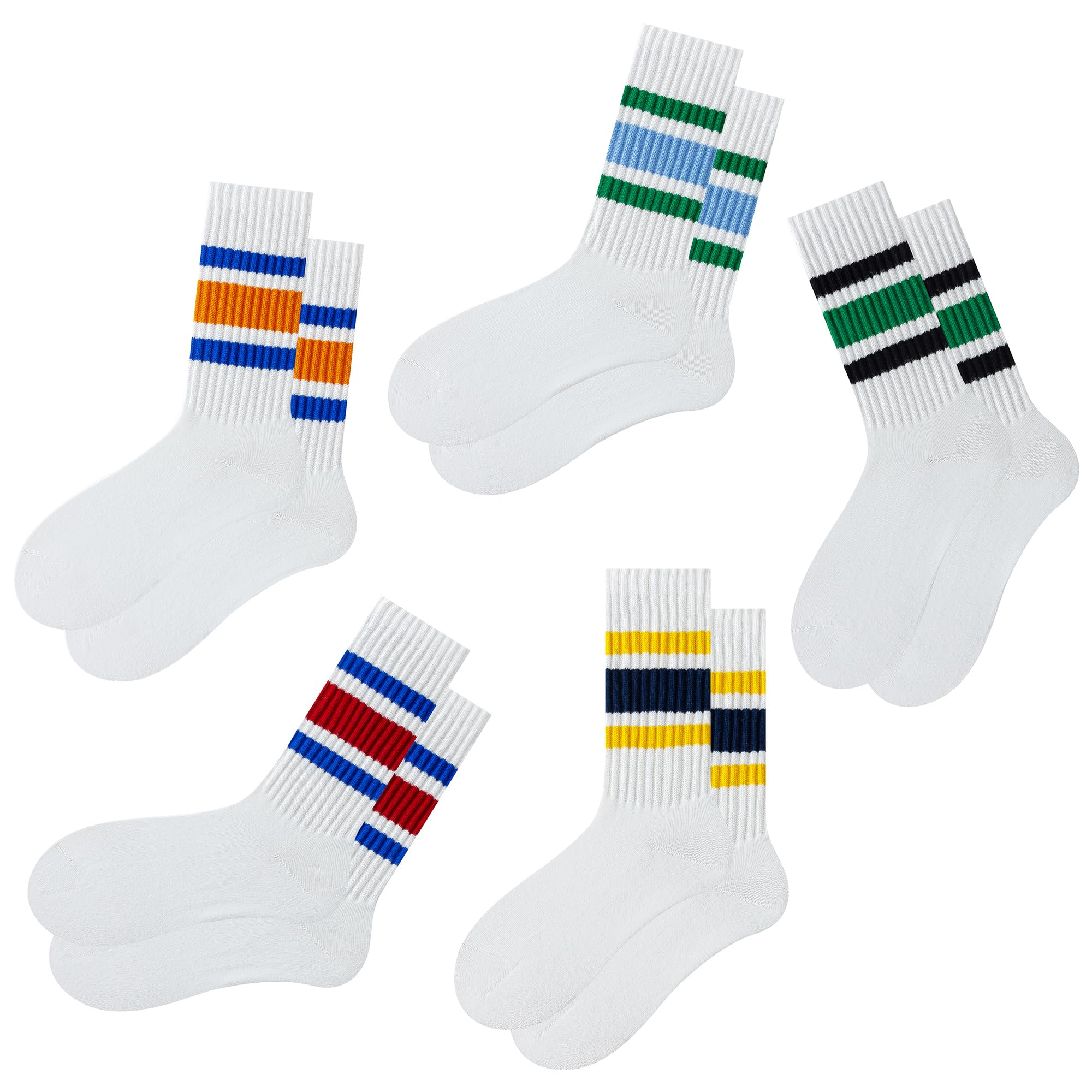 DarkCom Striped Crew Socks 5 Pairs Seamless Toe for Men and Women, Color of Light Cream, Casual Comfort
