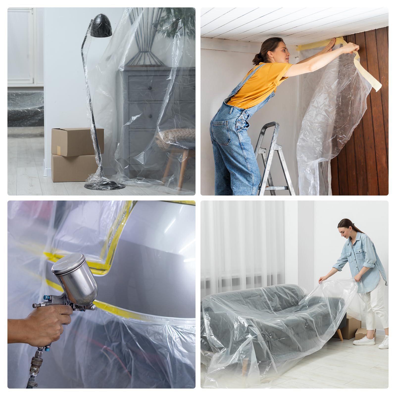 QUARKZMAN 12 Rollen vorklebende Abdeckfolie 118,1" x65,6ft Klebe- und Abdeckfolie für Maler Kunststoff Abdeckplane mit Klebeband Kunststofffolie für Autolackierabdeckung