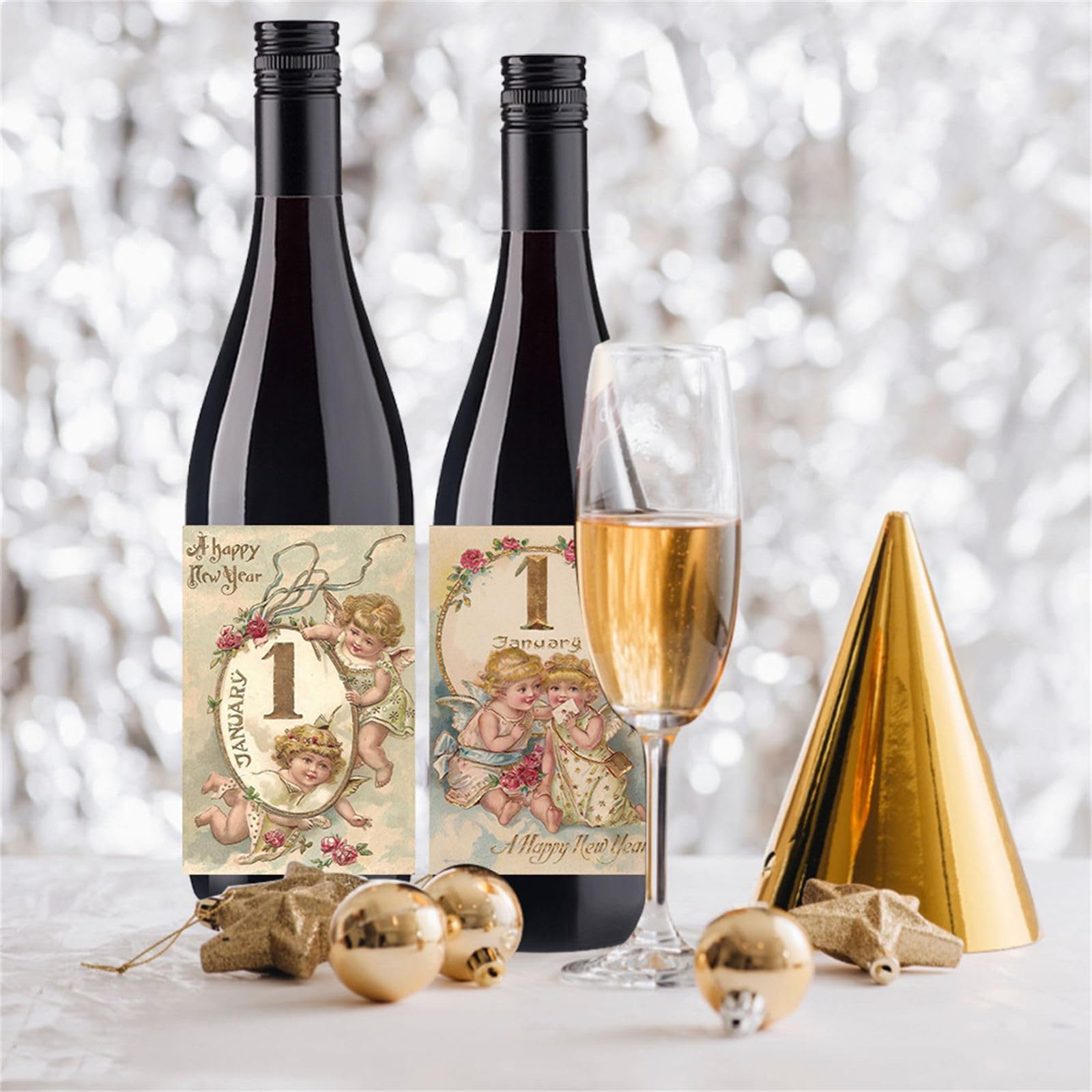 Amazon.co.jp: 12 個ヴィンテージワインボトル自己粘着ラベル新年