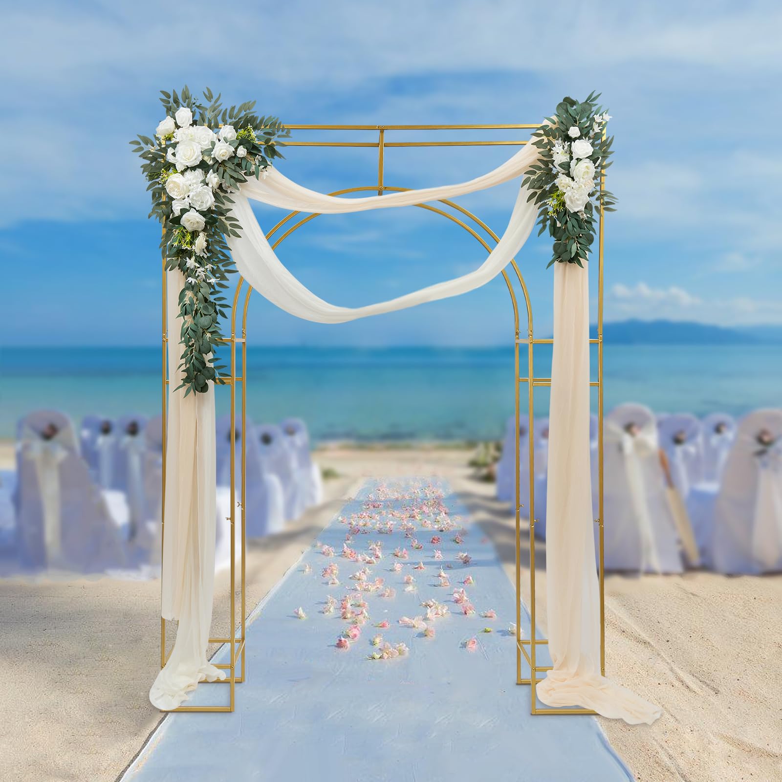 Open Arch Backdrop Stand Metal, Double Arch Backdrop Frame U Shaped Wedding Arches for Wedding Ceremony, Baby Shower, Birthday Party (Gold, 5.9FT×7.8FT)