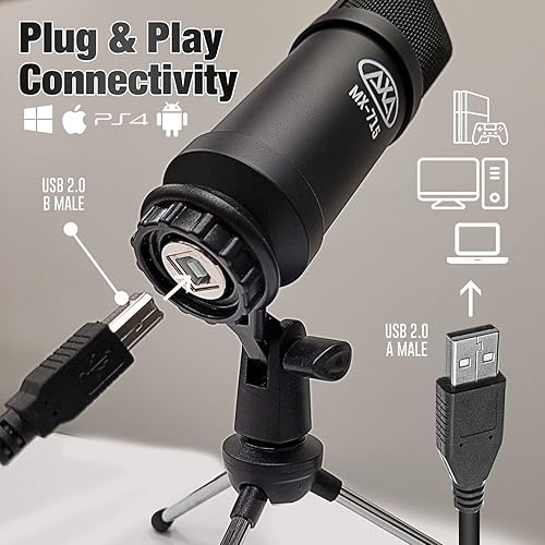 Miniatura 3 de AxcessAbles - Micrófono vocal de condensador USB con un cable de 5.5 pies, soporte de micrófono de escritorio y filtro pop  Micrófono para cantar,