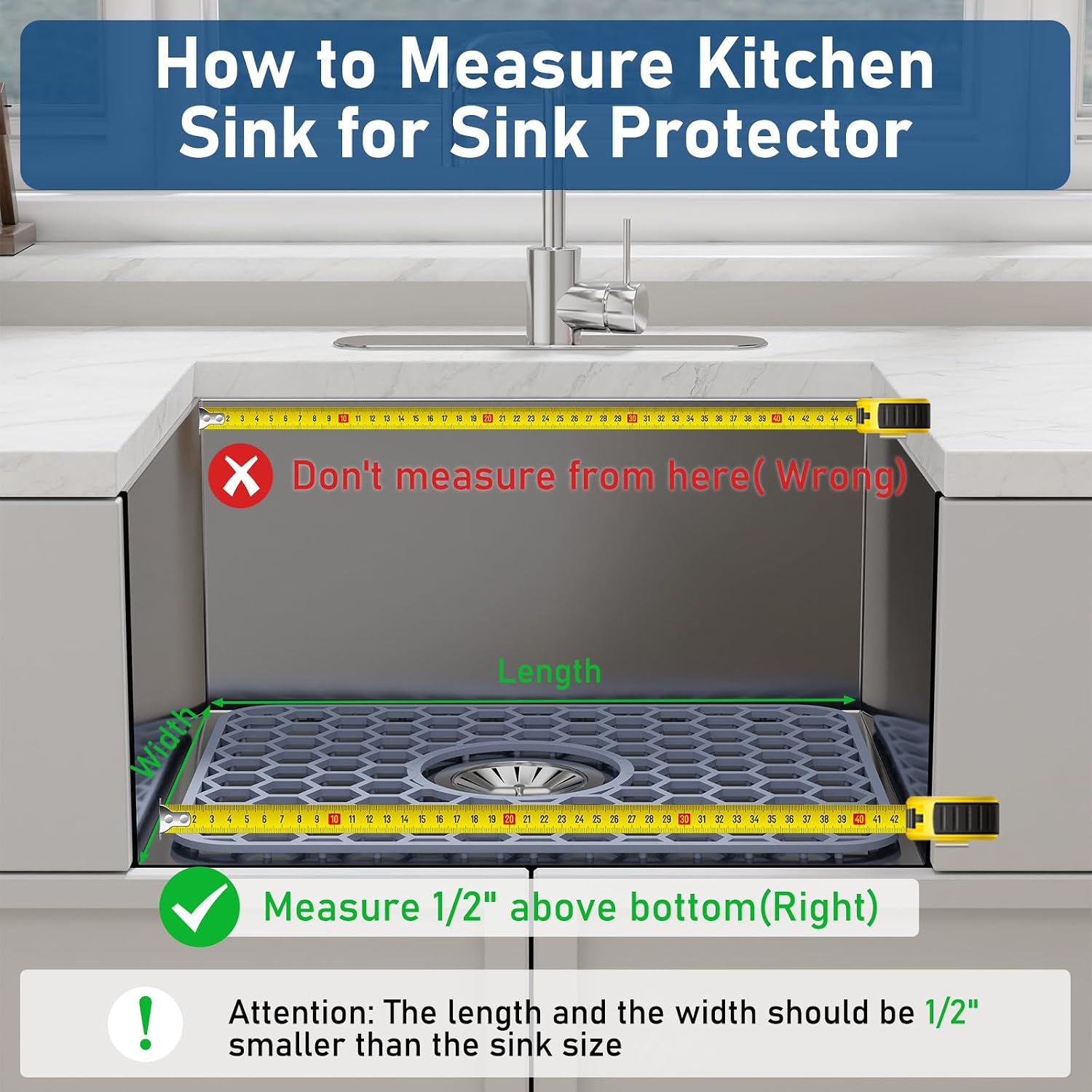 Bestjing Silicone Sink Protectors for Kitchen Sink-18.2"x12.5" Center Drain image 3
