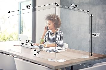 Sneeze Guard L-Shaped 2-Sided Reversible Protective Freestanding Shield with Transaction Window Type N