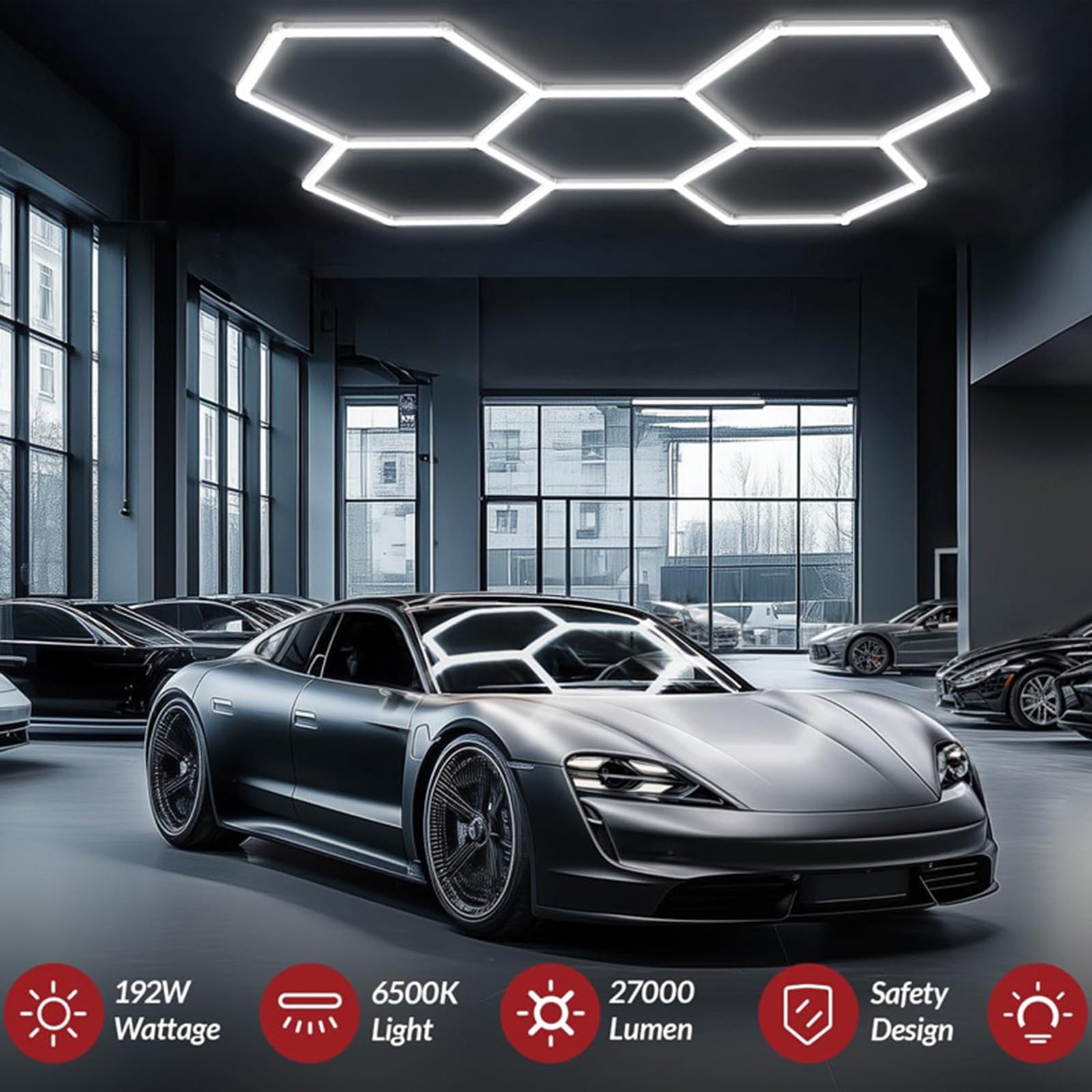 Luces LED hexagonales para garaje, taller, 6500 K, luz diurna hexagonal, para gimnasio, limpieza de coches, sótanos, almacenes, tiendas, 5 HEX