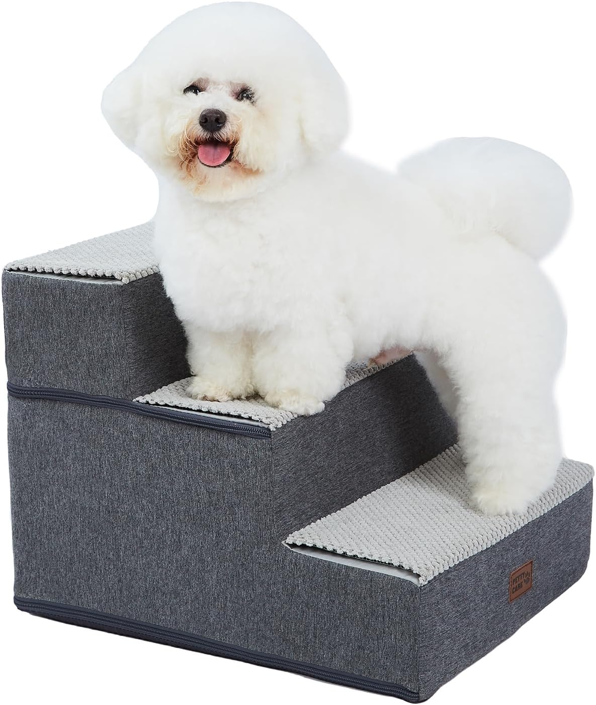 Pettycare Dog Stairs for Small Dogs - Foam Pet Steps for High Beds and Couch, Non-Slip Folding Steps Portable Pet Stairs, 3 Step, Grey