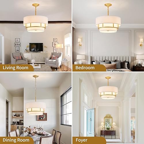Miniatura 6 de Candelabro de tambor de tela moderna, lámpara colgante para sala de estar, dormitorio, comedor, 18 x 16-54 pulgadas de profundidad (altura