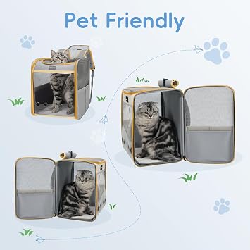 Cawypety Expandable Cat Backpack,Cat Bubble Backpack Carrier for Carrying Cats, Pets and Small Dogs,Airline-Approved,Designed for Travel, Hiking, Walking,Car (Yellow And Beige)