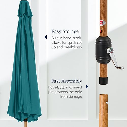 Vista 227 de Best Choice Products - Sombrilla solar de 7.5 pies para exteriores, patio, mesa, mercado, terraza, piscina con inclinación, manivela, luces LED