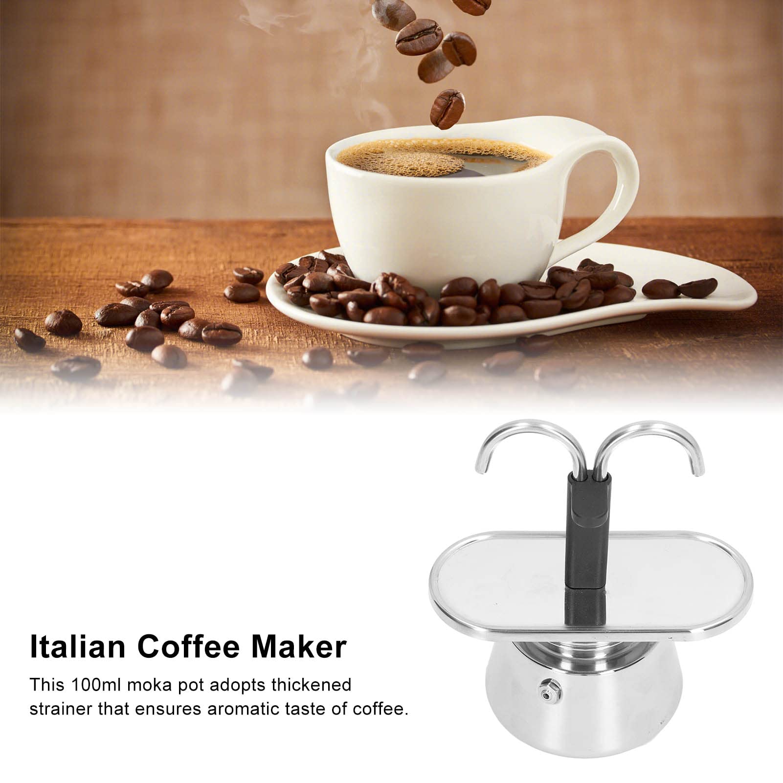 Edelstahl Moka Kanne, 2 Tassen 100 ml Doppelrohr Herd Moka Kanne, Espressomaschine Kaffeekanne für die Küche zu Hause