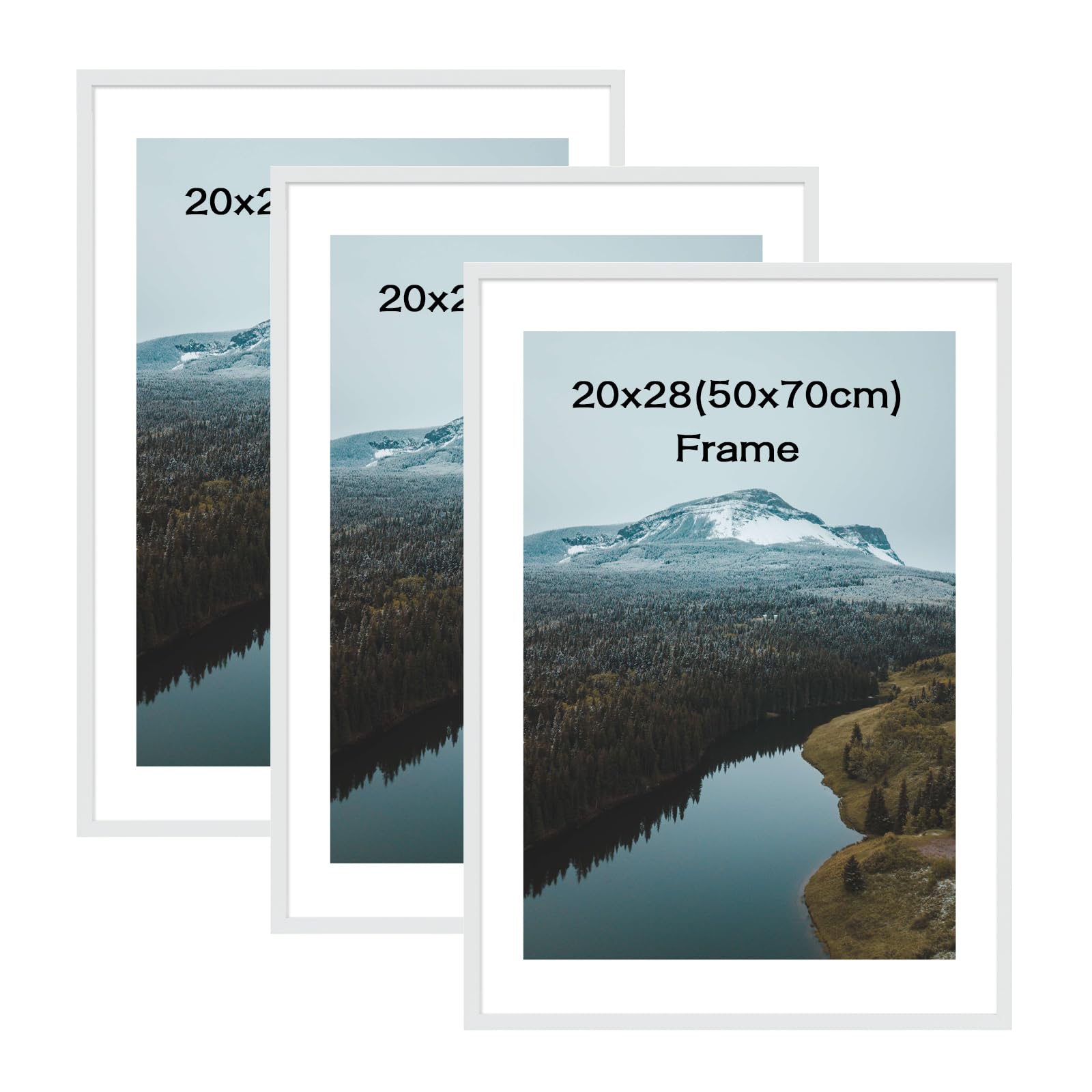 kollyseek Set of 3 50x70cm Picture Frame with Acrylic Glass 20x28in Photo Frame for Hanging and Display Modern Decorative Poster Frame for Desktop/Wall Mounting（White） — image 1