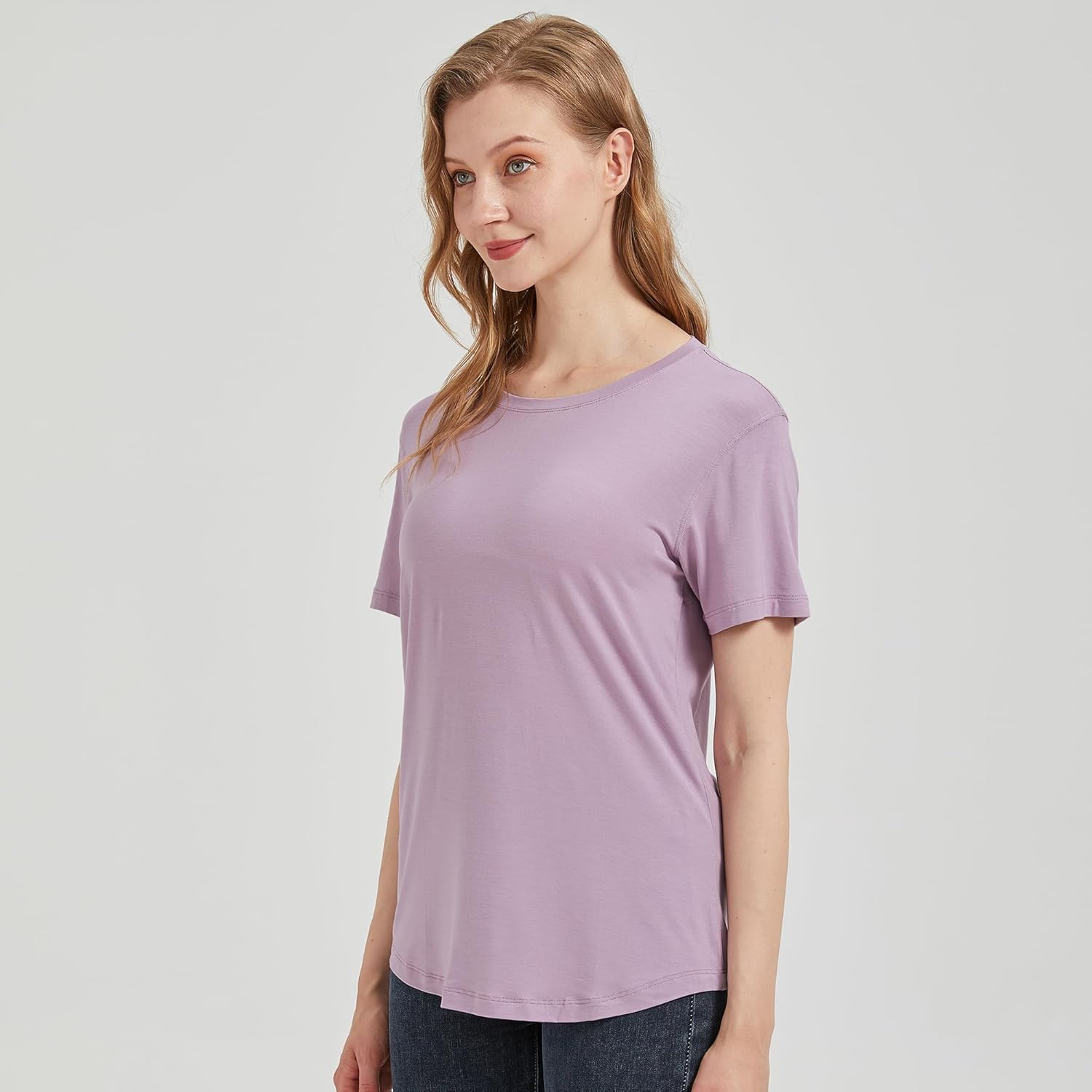 netdraw Women's Lightweight and Soft Bamboo Viscose T-Shirt Curved Hem Crew Neck Smooth Trendy Sleep Lounge Pajama Tops - Image 3