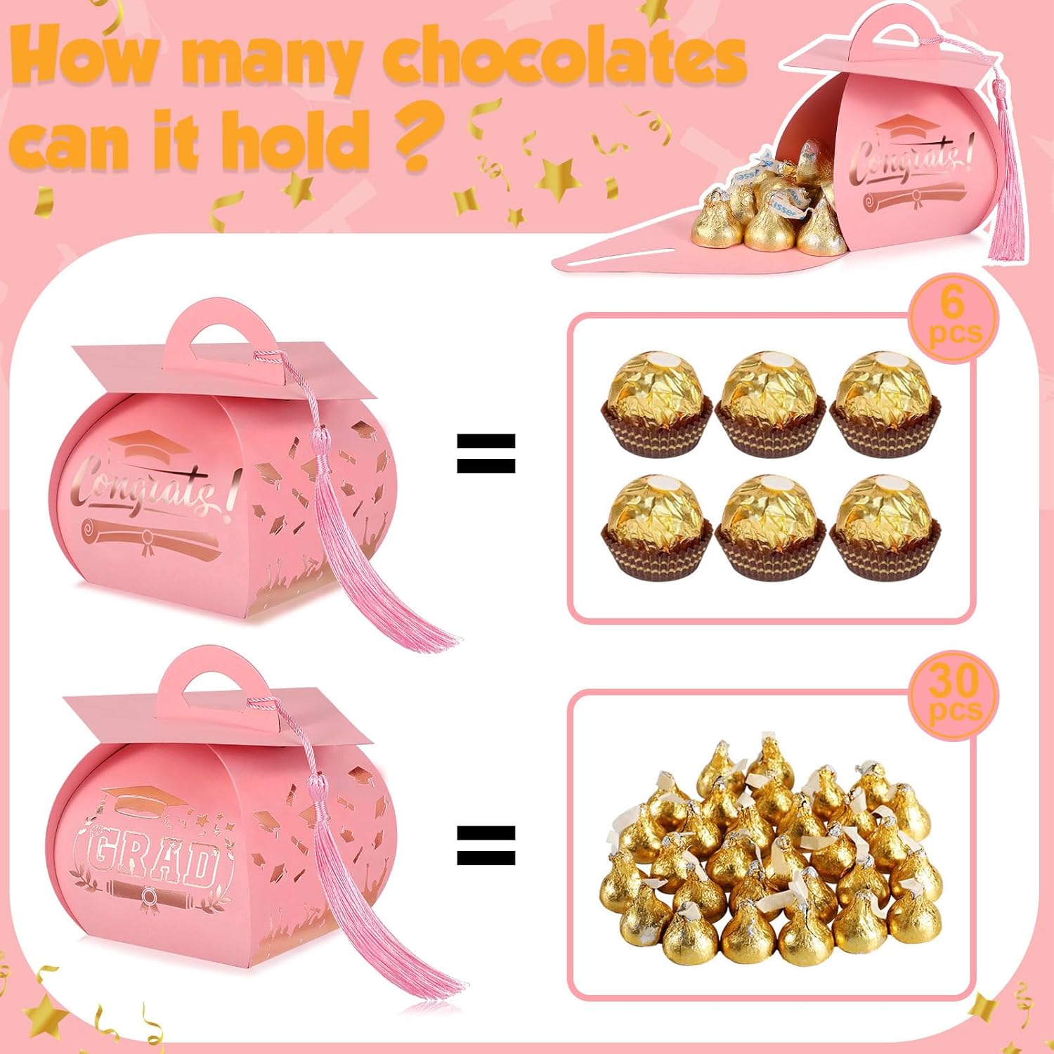 Colarr 100 Pack Graduation Cap Candy Box Graduation Party Favors Grad Gift Box with Gold Tassel Little Souvenir for Guest for Class of 2026 Party Supplies(Pink, Rose Gold)