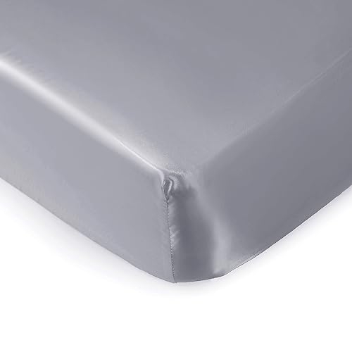 Pro Goleem Sábana de satén suave para cuna, ideal para bebé con cabello sensible, sábana bajera de color gris, unisex, de 52 x 28 x 8 pulgadas