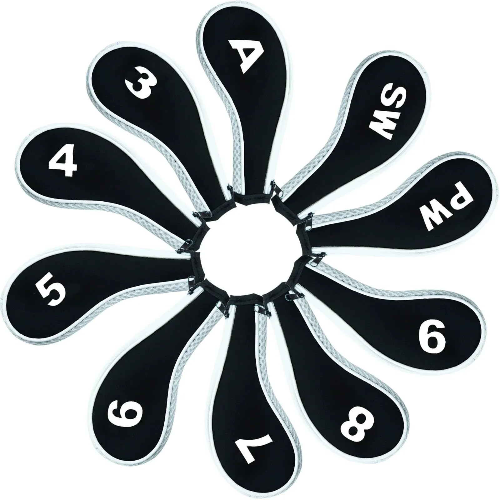 Golf SchläGerkopfhüLlen Golf Iron Head Covers Set 10-teiliges Set Mit Reißverschluss Headcover-Schutz Golfzubehör Universal Iron Clubs GolfschläGer Hauben(White)
