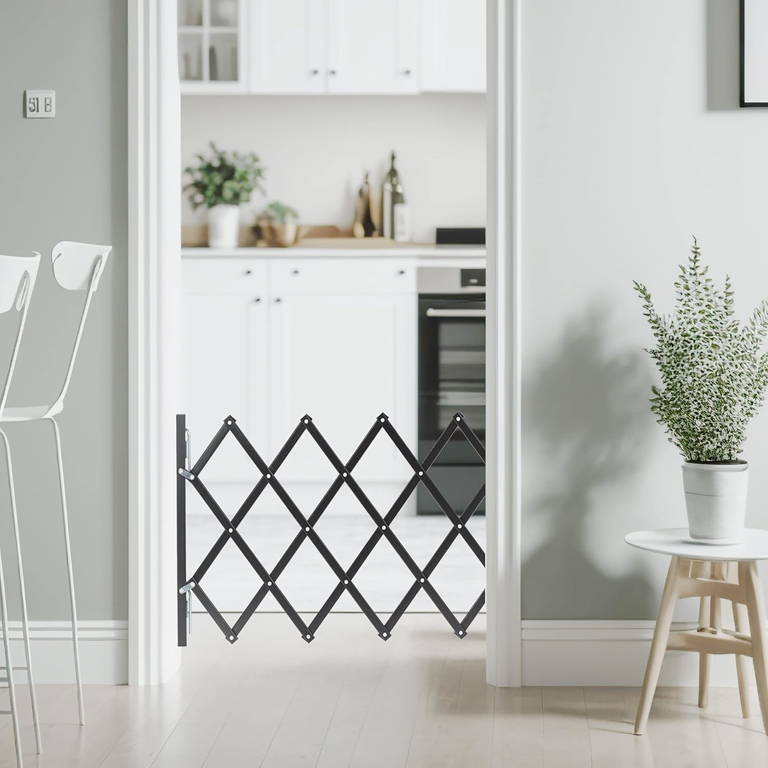 Safety Gate, Dog Barrier, Extendable up to 96 cm, 48.5-60 cm high, Bamboo & Iron, Stairs & Doors Guard, Black