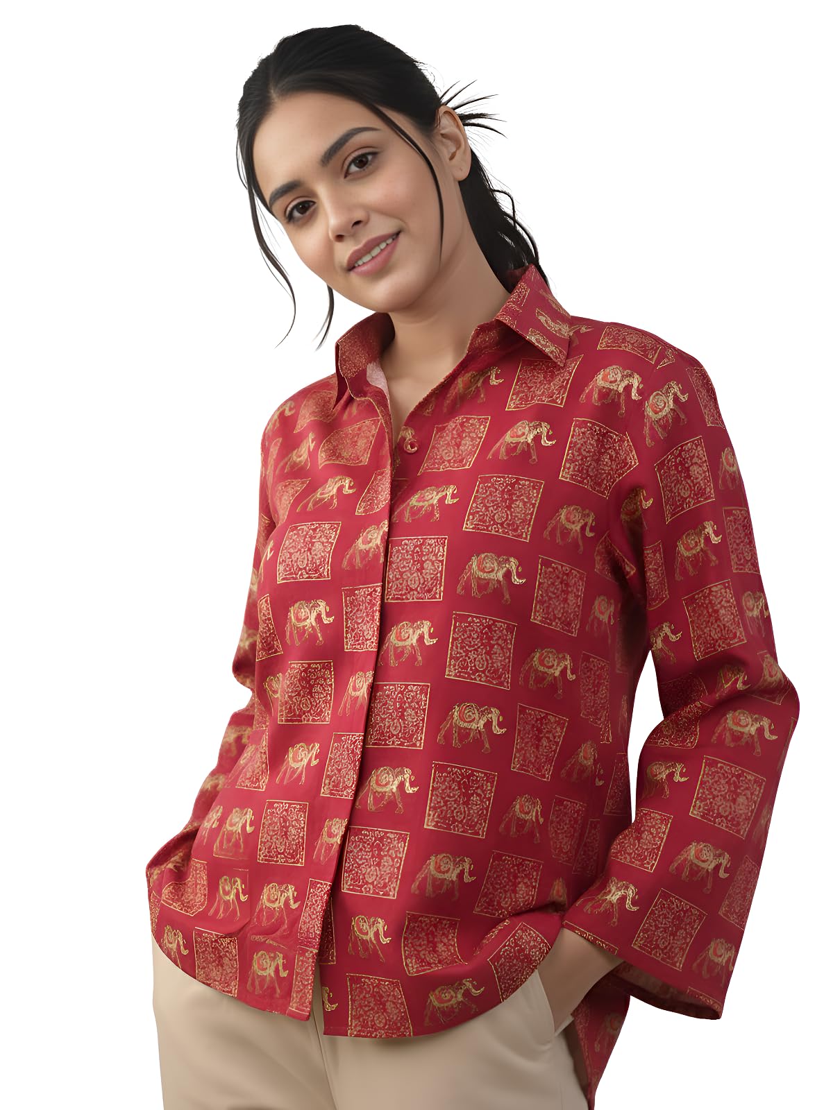 Leriya Fashion Damenhemden, Oversized Shirt für Damen, Westernhemd aus Rayon, bedruckt, lange Hemden, lockere Passform, lässig, langärmelig