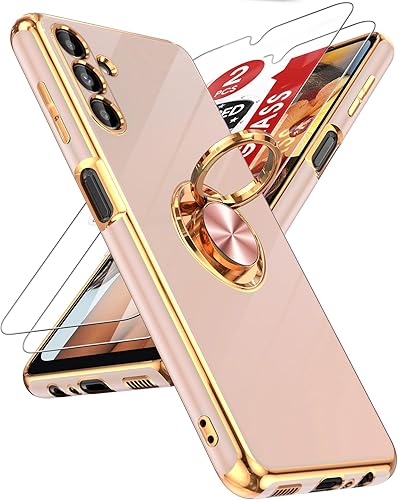 LeYi Funda para Samsung Galaxy A13-5G Protector de pantalla de vidrio templado 2 unidades Soporte de anillo giratorio de 360 , soporte magnético,