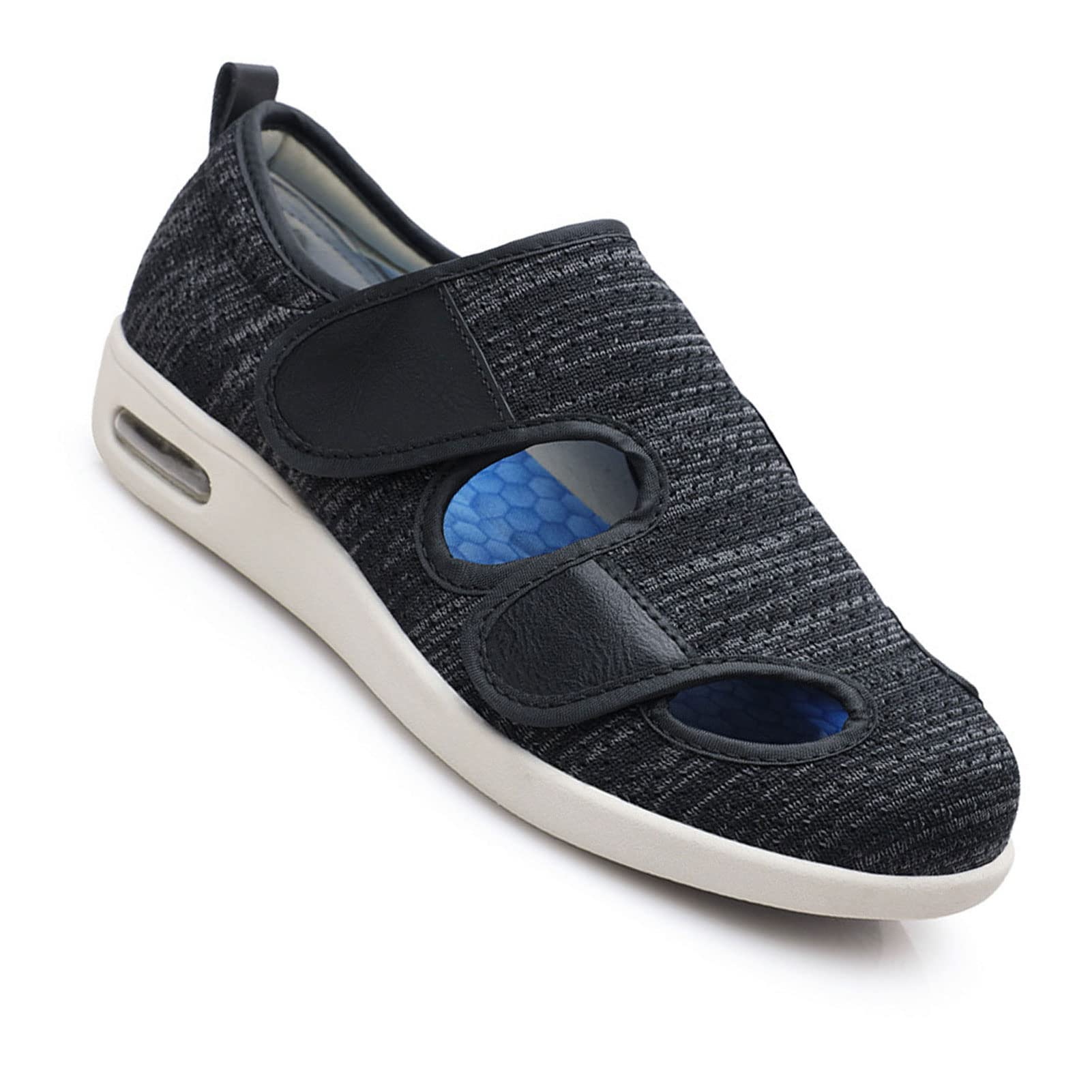 Bardzo Szerokie Buty dla Kobiet z Cukrzycą z OpuchnięTymi Stopami, Szerokie Dopasowanie Obuwie z ObrzęKiem StawóW, ZapięCia Na Rzepy Lekkie Buty do Chodzenia(Size:42,Color:czarno szary)